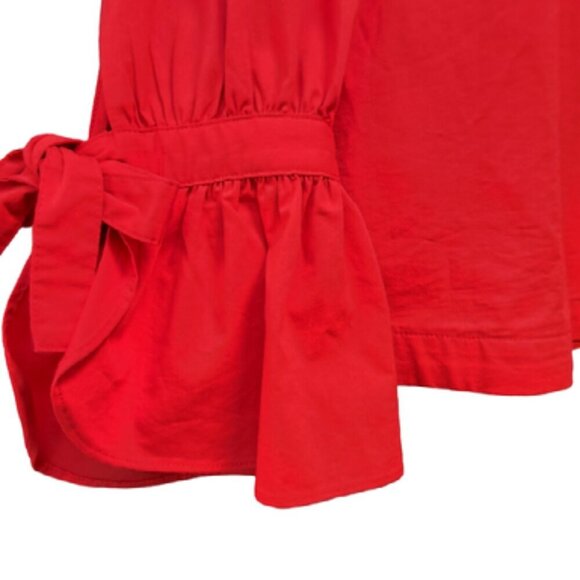 Elegant Red Long Sleeve Blouse with Bow Tie Accent on Wrists Professional Wear - Picture 4 of 5